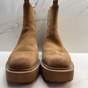 Sam Edelman Laguna Almond Taupe Leather Chelsea Moto Rounded Toe Pull On Boots